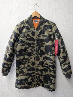 A Bathing Ape BAPE Camo Camouflage Long Bomber Jacket Coat Women's XS